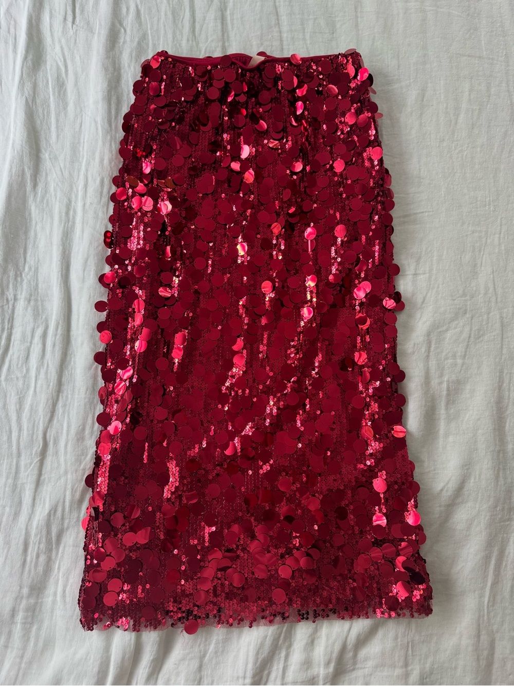 Red Sequin Midi Skirt